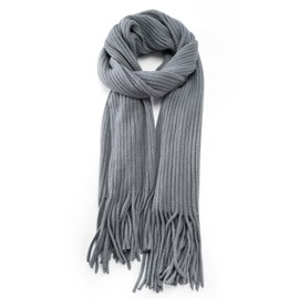Anjing Women's Scarf with Fringes, Cashmere Feel Scarves, Cuddly Warm Winter Scarf, Thick, Plain, Grey, gray
