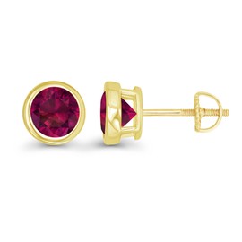 Yellow Gold Plated 925 Sterling Silver 7mm Round Bezel Set Created Ruby July Birthstone Screwback Stud Earrings