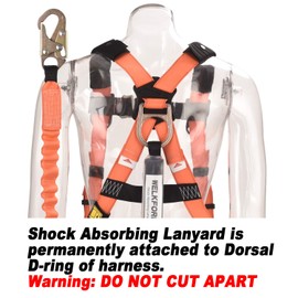 WELKFORDER 1D-Ring Industrial Fall Protection Safety Harness with 6-Foot Shock Absorber Stretchable Lanyard [Snap Hook End] | Permanent attached Kit | ANSI Compliant Personal Fall Arrest System(PFAS)