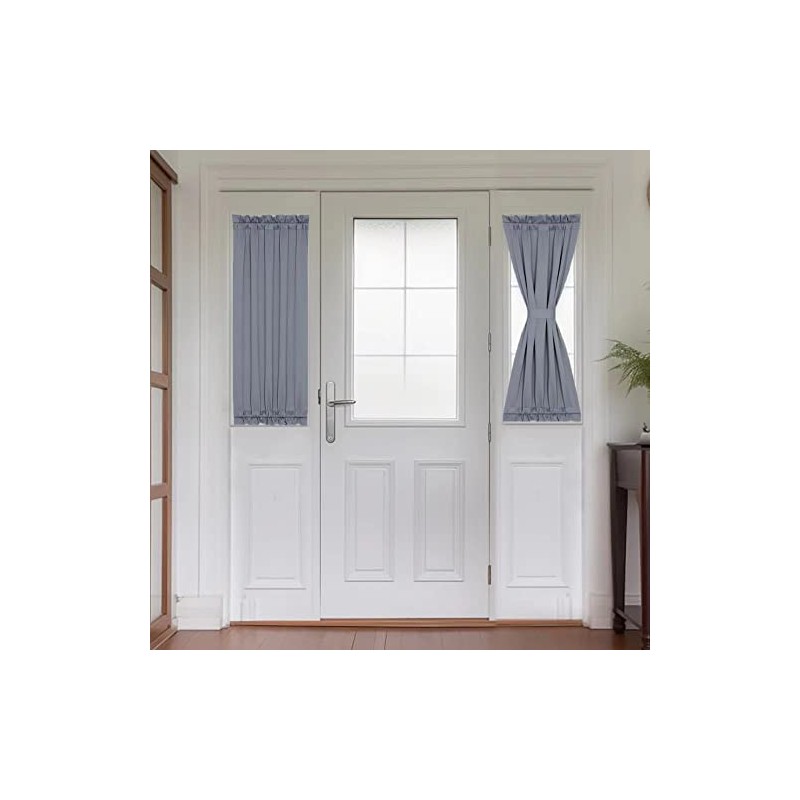 PANOVOUS Grey Blackout French Door Curtains -Door Window Curtain for
