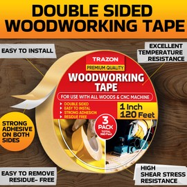 Double Sided Woodworking Tape Super Strong, 3 Pack, 1 Inch x 120 Feet, Wood Crafter Sticky Tool, Two Side Adhesive for Router Templates and CNC Machine, Removable & Residue Free
