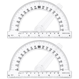 Zonon 2 Pcs 6 Inch 4 Inch Plastic Protractor Math Protractors 180 Degrees Angle Measurement, Translucent for Geometry Classroom Kid Student School Office Supplies(with Arm,Clear)