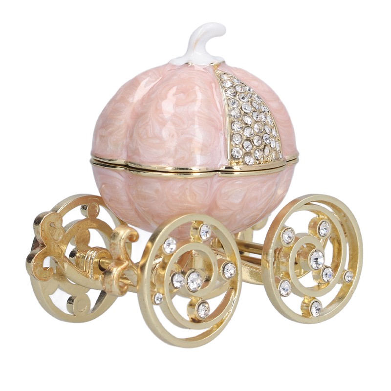 Jewelry Organizer White Golden Pumpkin Carriage Shape Rhinestone Storage Box