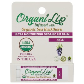 OrganiLip Organic Lip Balm, Acai Flavor, Ultra Hydrating Lip Moisturizer for Cracked or Dry Lips, Infused With Sea Buckthorn, Oval Shaped Tube, USDA Certified Organic, 1 Pack