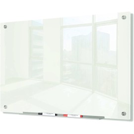 J&J worldwide Glass Whiteboard 47"x35", Magnetic White Board Glass Dry Erase Board Large Frameless Glass White Board for Office, Home & School with Marker Tray & Markers