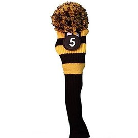 Majek #5 Fairway Metal Wood Black & Yellow Golf Headcover Knit Pom Pom Retro Classic Vintage Head Cover