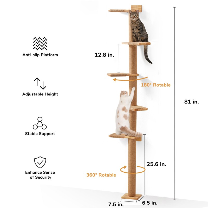 FUKUMARU Tall Cat Tree, 5 Tier Floor to Ceiling Cats