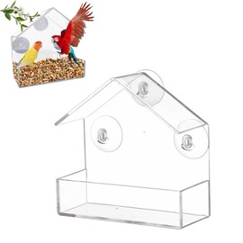 Norhogo Acrylic Bird Cage, Adsorption Bird Feeder, Small Bird Feeding Animal Supplies, Clear Wall Mounted Bird Cage with Roof (3 Suction Cups (15 x 6.5 x 15 cm)