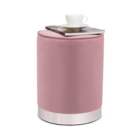 Homebeez 13.7" Width Round Pink Velvet Ottoman Foot Stool, Soft Compact Padded Stool for The Living Room or Bedroom