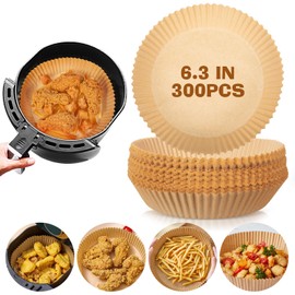 Honeydak 300 Pcs Air Fryer Disposable Paper Liner, Non-stick Air Fryer Liners, Round Parchment Paper for Cooking Baking Oil Proof Microwave Roasting Food Grade Easy Cleanup (6.3 Inch)