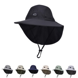 Sun Hat with Neck Flap Kids Bucket Hats Adjustable Outdoor Fishing Beach Hat for Boys Girls Toddler Summer Adventure Black