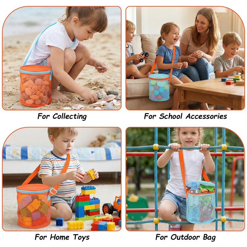 Amabro 2Pcs Sea Shell Bags for Beach, Mesh Seashell Holder