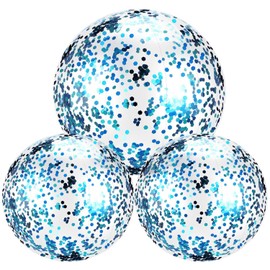 Hsei 3 Pieces Inflatable Beach Ball Glitter Beach Ball Floatable Confetti Ball for Summer Beach, Pool and Party Favor (Blue)