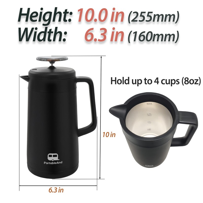 PortableAnd 34oz Double Vacuum Insulation Large Silicone French Press Coffee