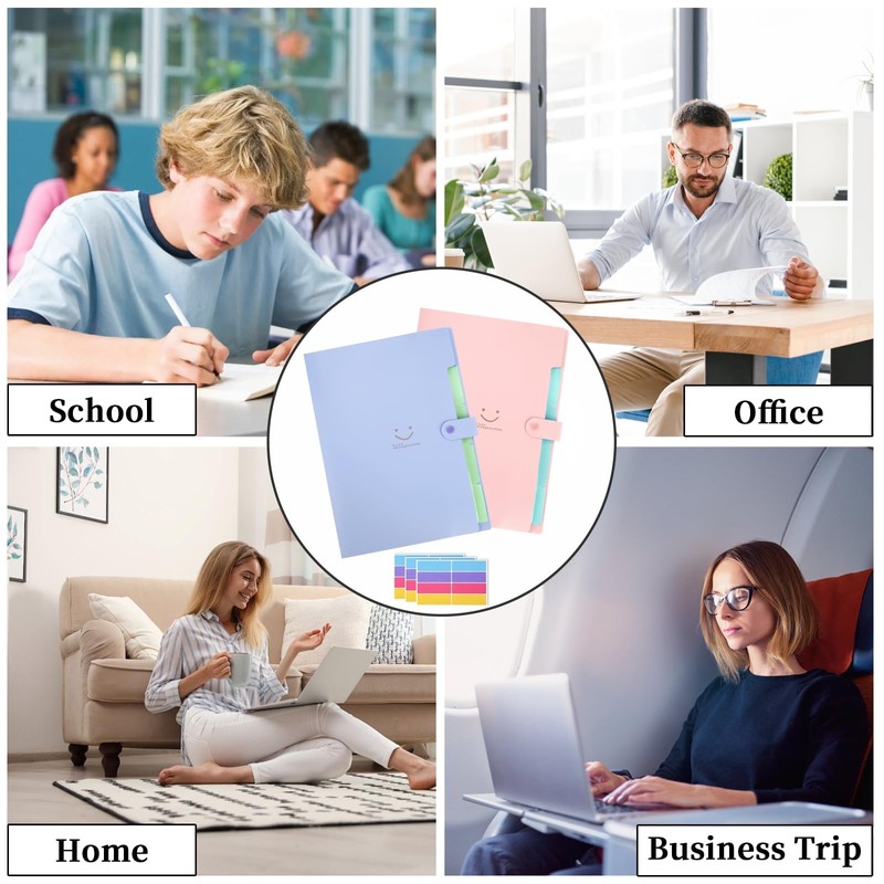 Pack of 2 A4 Document Folders, Folder with 5 Compartments,