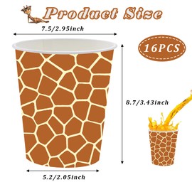 16Pcs Giraffe Print Party Cups Kids Jungle Animal Birthday Party Supplies,Giraffe Print Favor Cups Disposable Beverage Drinking Cups for Kids Birthday Baby Shower Zoo Jungle Safari Themed Party Decor