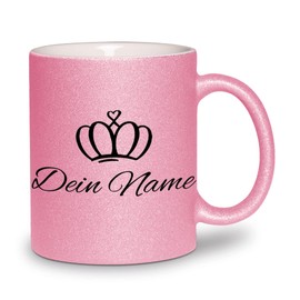 glitzertassen.de® | Queen mit Namen | Personalisiert | Tasse mit Glitzer | Geschenkidee (Rosé)