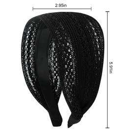 Pruadeor Wide Headband Made of Black Lace: Wide Headband Women's Black for Elegant Look