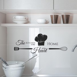 Kitchen Wall Decals Peel and Stick Wall Stickers Decor, Self-Adhesive Kitchen is The Heart of The Home Wall Decor Quotes Sign Utensil Art Decorations for Home Dining Room Coffee Shop