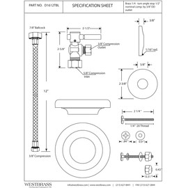 Westbrass D1612TBL-26 Lever Handle 1/2" Angle Stop Toilet Installation Kit with Steel Supply Line, Wax Ring and Flange, Polished Chrome