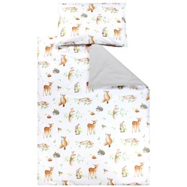 TupTam Children's Bed Linen Patterned 2-Piece Reversible Bed Linen, Colour: Forest Animals, Hedgehog, Deer, Fox, Rabbit, Beige, Size: 135 x 100 cm
