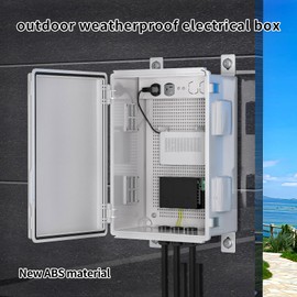 Waterproof ABS Enclosure Cabinet Junction Box, Ventilated Design, Indoor/Outdoor Use, with Mounting Panel, High Power Outlets. (Grey Cover, 15.7"x11.9"x7.2")