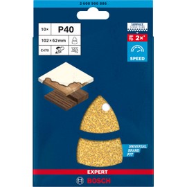 Bosch Professional Expert C470 Sandpaper with 11 Holes (for Hardwood, Paint on Wood, 102 x 62, 93 mm, Grit 40, Multi-Sander Accessories) Pack of 10