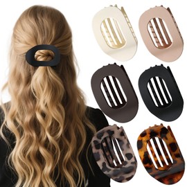 6 PCS Flat Hair Clips for Women & Girls, Flat Claw Clips, Strong Hold No Slip Claw Clips for Thick/Thin Hair, Ergonomic Curved Design, Ideal for Lying & Daily Use (Matte & Leopard Print)