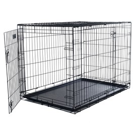 36-inch Dog Crate - Double Door Pet Kennel with Divider Panel - Foldable Dog Cage with Carry Handle for Portability and Storage by PETMAKER (Black)