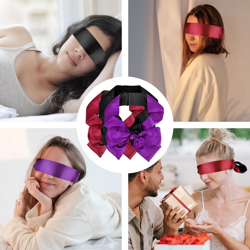 3 Pcs Silk Satin Blindfold Eye mask for Sleeping, 59in