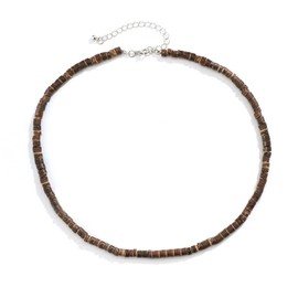 Sora Tuki Puka Shell Necklace - Brown Coconut Shell Beads for Men & Women - Surfer & Beach Style