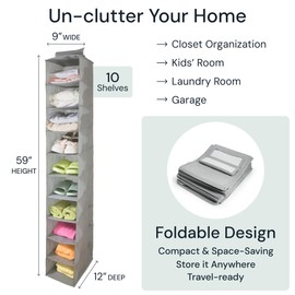 Boxy Concepts 10 Shelf Hanging Closet Organizer - Hat Rack for Baseball Caps, Towels, Shoes, Toys, Laundry Room, and Bedroom Clothes - Shoe Rack - Laundry Basket - Hat Organizer