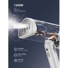 Reemix Portable Garment Steamer, Foldable Handheld 1300W, Travel Size Fast Heat-up, Fabric Steamer for Home & Travel, 120V Only (White)