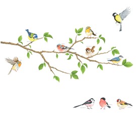 DECOWALL DA-1804 Garden Birds on Branch Wall Sticker Wall Sticker Wall Decoration for Living Room Bedroom Children's Room
