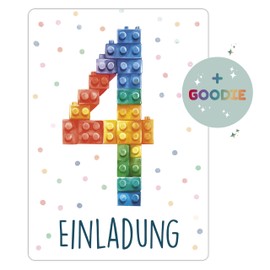 CALLUNA® Building Block Invitations Children's Birthday Girls & Boys - Pack of 12 - Funny Building Block Birthday Invitations for Birthday Party - Invitation Cards Kids Building Blocks (without VH) (4