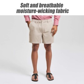 maamgic Men's Classic-fit 5.5" Cotton Casual Shorts Elastic Waistband with Multi-Pocket Daily Wear Walking Summer Outfit Dark Khaki 35