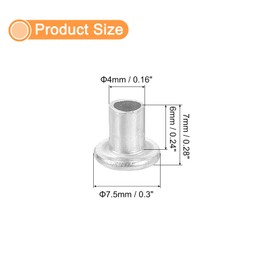 uxcell 50Pcs Semi Tubular Rivets, 4mm x 6mm Aluminum Round Flat Head Semi-Tubular Rivet Metal Stud Rivet for Industry Household Repairing Fastening, Silver