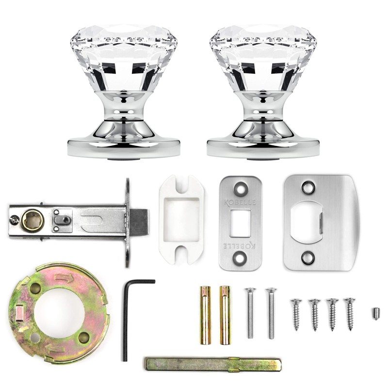 Passage Diamond Round Brilliant Crystal Door Knobs Polished Chrome Round