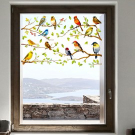 Peacoblue Window Static Clings Stickers Decal 11.8"x35.4",2 Sheets with 15PCS Patterns Decorative Removable Window Sticker Cling Home Office Decor for Glass Window Mirror (Perching Birds)