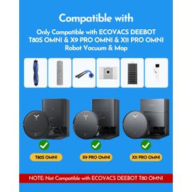 X9 Pro Omni Accessories Kit for Ecovacs Deebot T80S Omni/X9 Pro Omni/Yeedi S16 Plus Vacuum, Replacement Parts: 1 Main Brush, 3 Roller Mops, 6 Side Brushes,4 Filters, 6 Dust Bag(No X9S PRO/No T80 Omni)