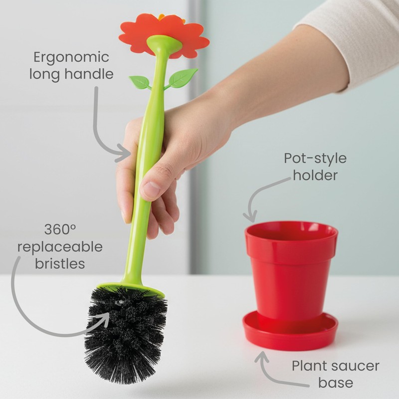 Vigar Flower Power Toilet Brush and Holder Set, Toilet Bowl