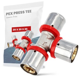 T-Piece PEX Press Fitting 20 x 20 x 20 mm with Sealing Rings Oring for Aluminium Composite Pipe, Multilayer Composite Pipe, Heating Sanitary Systems, Drinking Water Installation, Tightness 10 Bar
