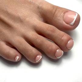 24PCS Stick on Toenails - Short False Toenails with Glue - Nude Press on Toenails French Tip - Fake Toe Nails for Women - Full Cover Acrylic Toe Nails False for Big Toe Little Toe