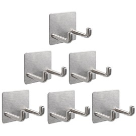 Vanloory Razor Holder, Self Adhesive Towel Hooks for Bathroom, 6 Pack Stainless Steel Sticky Shower Razor Hook Waterproof Shaver Hanger Double Wall Hooks for Hanging Plug Loofah Robe(Brushed Nickel)
