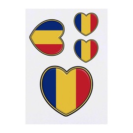 4 x 'Romania Flag Heart' Temporary Tattoos - Water Resistant, Skin-Safe, Non-Toxic Transfers, Mixed Sizes (TO00062260)