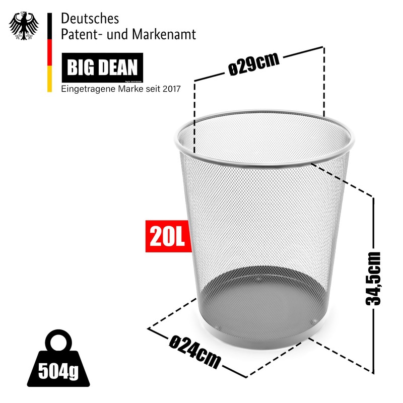 BigDean Pack of 2 Waste Paper Bin Office Silver 20L