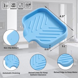 MicoYang Silicone Bathroom Soap Dishes with Drain Spout-Bathroom and Kitchen Sink Organizer,Sponge Holder,Dish Soap Tray,Perfect for Dispenser,Scrubber,Bottle on Sink or Counter-Light Blue 4.9"×3.2"