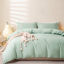 OAITE 100% Washed Cotton Duvet Cover King Size Soft Breathable Durable Bedding with Zipper Closure & 8 Corner Ties- 3 Pieces Plain Simple Duvet Cover Set,2 Pillow Shams,1 Duvet Cover(104"x90")