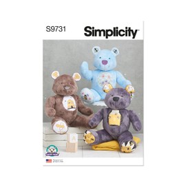 Simplicity Stuffed Plush Bear Sewing Pattern Kit by Carla Reiss Design, Code S9731, One Size, Multicolor