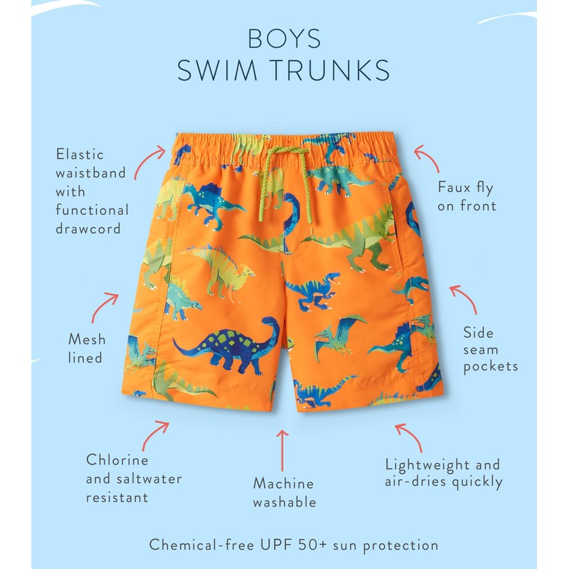 Hatley Kids Boys Swim Board Shorts, Colourblock Dino, 2 Years